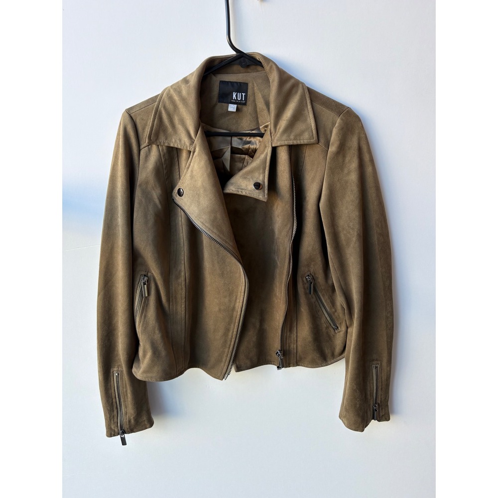 KUT from the Kloth Faux Suede Moto Jacket Asymmetrical Zip Biker Brown KJ53701